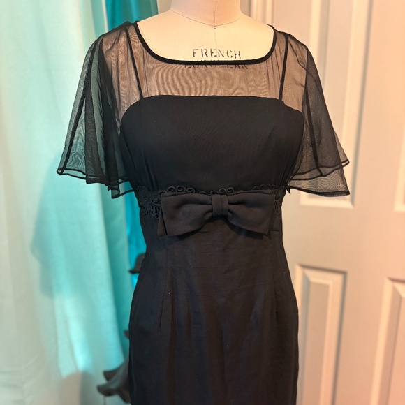 True Vintage 1950s Evelyn Thornton Wiggle Dress – Black Linen - Picture 1 of 3